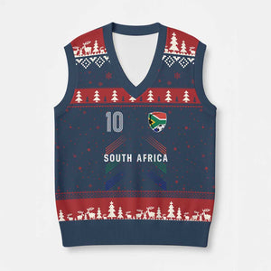 South Africa Soccer Sports Graphic Number 10 Jersey Style V-Neck Knit Sweater Vest Proud South African Football Fans Game Day Pride