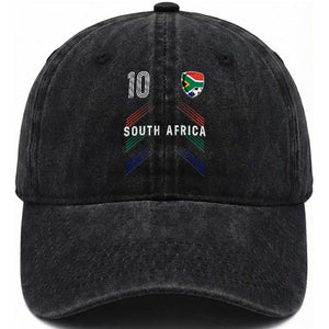 South Africa Soccer Sports Graphic Number 10 Jersey Style Washed Cotton Baseball Cap Proud South African Football Fans Game Day Pride
