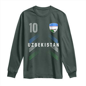 Uzbekistan Soccer Sports Graphic Number 10 Jersey Style Long Sleeve Shirt Proud Uzbek Football Fans Game Day Pride