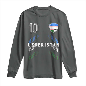 Uzbekistan Soccer Sports Graphic Number 10 Jersey Style Long Sleeve Shirt Proud Uzbek Football Fans Game Day Pride