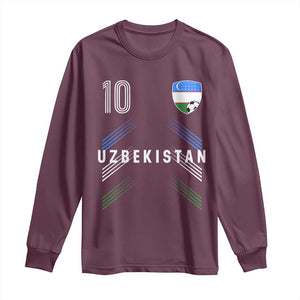 Uzbekistan Soccer Sports Graphic Number 10 Jersey Style Long Sleeve Shirt Proud Uzbek Football Fans Game Day Pride