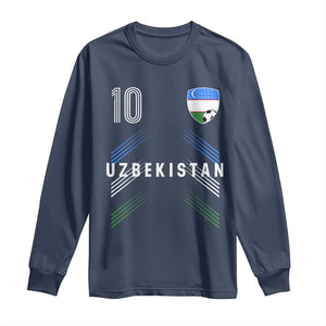 Uzbekistan Soccer Sports Graphic Number 10 Jersey Style Long Sleeve Shirt Proud Uzbek Football Fans Game Day Pride