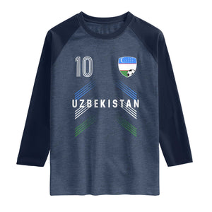 Uzbekistan Soccer Sports Graphic Number 10 Jersey Style Raglan Shirt Proud Uzbek Football Fans Game Day Pride