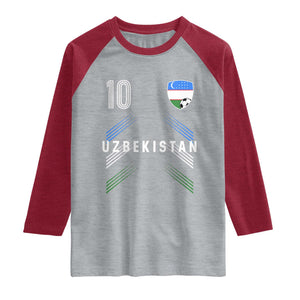 Uzbekistan Soccer Sports Graphic Number 10 Jersey Style Raglan Shirt Proud Uzbek Football Fans Game Day Pride