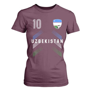 Uzbekistan Soccer Sports Graphic Number 10 Jersey Style T Shirt For Women Proud Uzbek Football Fans Game Day Pride