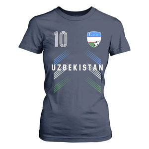 Uzbekistan Soccer Sports Graphic Number 10 Jersey Style T Shirt For Women Proud Uzbek Football Fans Game Day Pride