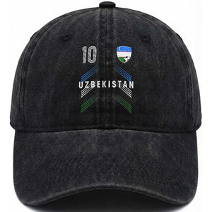 Uzbekistan Soccer Sports Graphic Number 10 Jersey Style Washed Cotton Baseball Cap Proud Uzbek Football Fans Game Day Pride