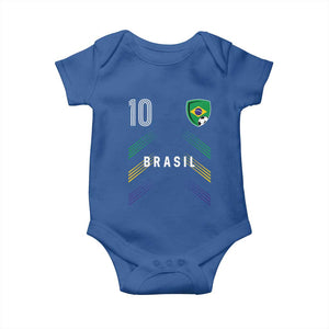 Brasil Number 10 Soccer Shield Graphic Jersey Style Baby Onesie Retro Futbol Football Fans Sports Lover