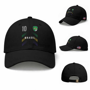 Brasil Number 10 Soccer Shield Graphic Jersey Style Baseball Cap Retro Futbol Football Fans Sports Lover
