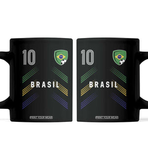 Brasil Number 10 Soccer Shield Graphic Jersey Style Coffee Mug Retro Futbol Football Fans Sports Lover