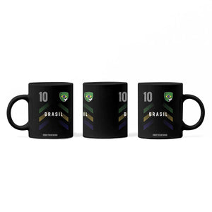 Brasil Number 10 Soccer Shield Graphic Jersey Style Coffee Mug Retro Futbol Football Fans Sports Lover