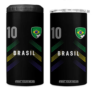 Brasil Number 10 Soccer Shield Graphic Jersey Style 4 in 1 Can Cooler Tumbler Retro Futbol Football Fans Sports Lover