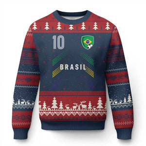 Brasil Number 10 Soccer Shield Graphic Jersey Style Ugly Christmas Sweater Retro Futbol Football Fans Sports Lover