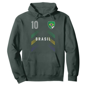 Brasil Number 10 Soccer Shield Graphic Jersey Style Hoodie Retro Futbol Football Fans Sports Lover