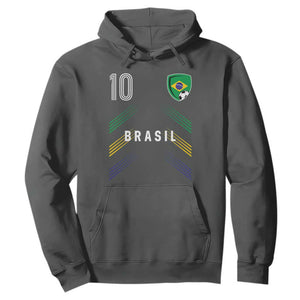 Brasil Number 10 Soccer Shield Graphic Jersey Style Hoodie Retro Futbol Football Fans Sports Lover