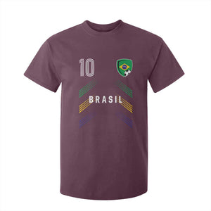 Brasil Number 10 Soccer Shield Graphic Jersey Style T Shirt For Kid Retro Futbol Football Fans Sports Lover