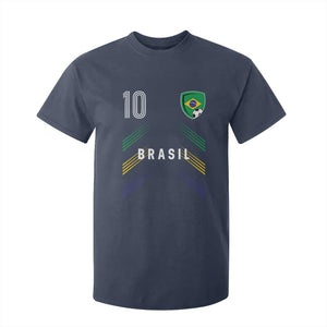 Brasil Number 10 Soccer Shield Graphic Jersey Style T Shirt For Kid Retro Futbol Football Fans Sports Lover