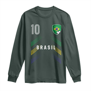 Brasil Number 10 Soccer Shield Graphic Jersey Style Long Sleeve Shirt Retro Futbol Football Fans Sports Lover