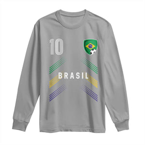 Brasil Number 10 Soccer Shield Graphic Jersey Style Long Sleeve Shirt Retro Futbol Football Fans Sports Lover