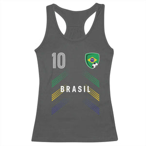 Brasil Number 10 Soccer Shield Graphic Jersey Style Racerback Tank Top Retro Futbol Football Fans Sports Lover