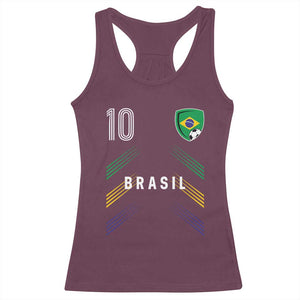 Brasil Number 10 Soccer Shield Graphic Jersey Style Racerback Tank Top Retro Futbol Football Fans Sports Lover