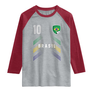 Brasil Number 10 Soccer Shield Graphic Jersey Style Raglan Shirt Retro Futbol Football Fans Sports Lover