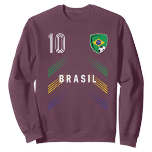 Brasil Number 10 Soccer Shield Graphic Jersey Style Sweatshirt Retro Futbol Football Fans Sports Lover