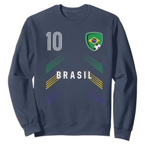 Brasil Number 10 Soccer Shield Graphic Jersey Style Sweatshirt Retro Futbol Football Fans Sports Lover