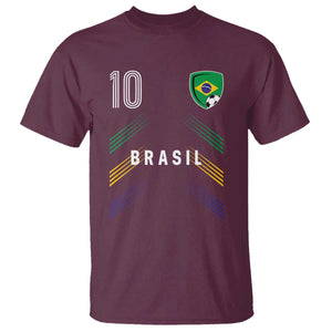 Brasil Number 10 Soccer Shield Graphic Jersey Style T Shirt Retro Futbol Football Fans Sports Lover