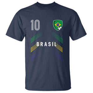 Brasil Number 10 Soccer Shield Graphic Jersey Style T Shirt Retro Futbol Football Fans Sports Lover