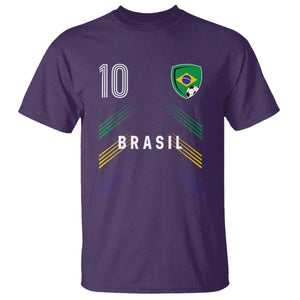 Brasil Number 10 Soccer Shield Graphic Jersey Style T Shirt Retro Futbol Football Fans Sports Lover