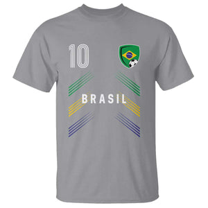 Brasil Number 10 Soccer Shield Graphic Jersey Style T Shirt Retro Futbol Football Fans Sports Lover