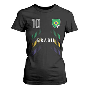 Brasil Number 10 Soccer Shield Graphic Jersey Style T Shirt For Women Retro Futbol Football Fans Sports Lover