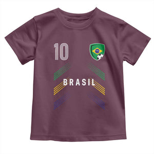 Brasil Number 10 Soccer Shield Graphic Jersey Style Toddler T Shirt Retro Futbol Football Fans Sports Lover