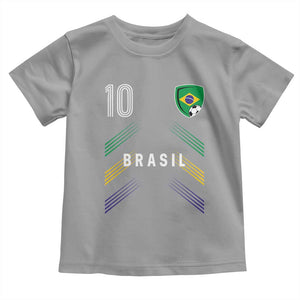 Brasil Number 10 Soccer Shield Graphic Jersey Style Toddler T Shirt Retro Futbol Football Fans Sports Lover