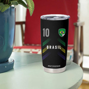 Brasil Number 10 Soccer Shield Graphic Jersey Style Tumbler Cup Retro Futbol Football Fans Sports Lover
