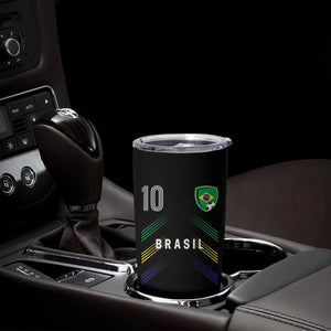Brasil Number 10 Soccer Shield Graphic Jersey Style Tumbler Cup Retro Futbol Football Fans Sports Lover