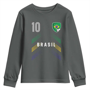 Brasil Number 10 Soccer Shield Graphic Jersey Style Youth Sweatshirt Retro Futbol Football Fans Sports Lover