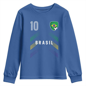 Brasil Number 10 Soccer Shield Graphic Jersey Style Youth Sweatshirt Retro Futbol Football Fans Sports Lover