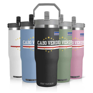 Cabo Verde Athletic Varsity Style Flip Straw Tumbler Cape Verde Flag Stars National Pride