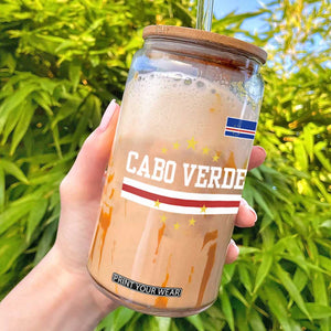 Cabo Verde Athletic Varsity Style Glass Can Cape Verde Flag Stars National Pride