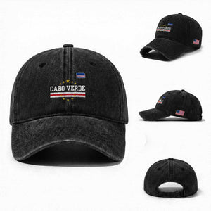 Cabo Verde Athletic Varsity Style Washed Cotton Baseball Cap Cape Verde Flag Stars National Pride