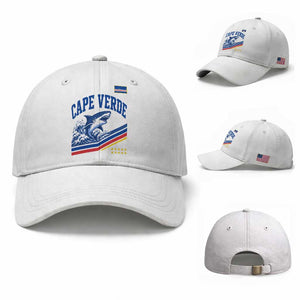Cape Verde Blue Sharks Ocean Wave Graphic Baseball Cap Cabo Verde Pride Sports Fans TS02 Baseball Cap Universal Fit White Print Your Wear