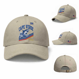 Cape Verde Blue Sharks Ocean Wave Graphic Baseball Cap Cabo Verde Pride Sports Fans TS02 Baseball Cap Universal Fit Beige Print Your Wear