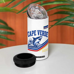 Cape Verde Blue Sharks Ocean Wave Graphic 4 in 1 Can Cooler Tumbler Cabo Verde Pride Sports Fans TS02 Print Your Wear