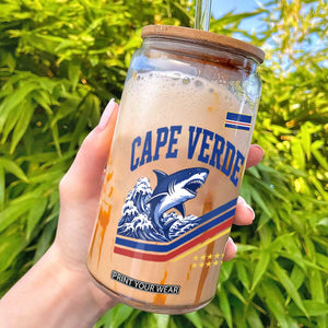 Cape Verde Blue Sharks Ocean Wave Graphic Glass Can Cabo Verde Pride Sports Fans TS02 White Print Your Wear
