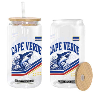 Cape Verde Blue Sharks Ocean Wave Graphic Glass Can Cabo Verde Pride Sports Fans TS02 Print Your Wear