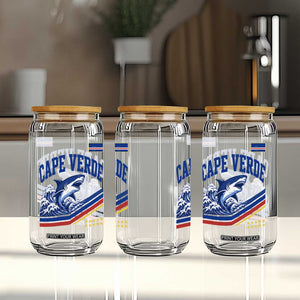 Cape Verde Blue Sharks Ocean Wave Graphic Glass Can Cabo Verde Pride Sports Fans TS02 Print Your Wear