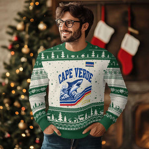 Cape Verde Blue Sharks Ocean Wave Graphic Ugly Christmas Sweater Cabo Verde Pride Sports Fans TS02 Beige Green Print Your Wear