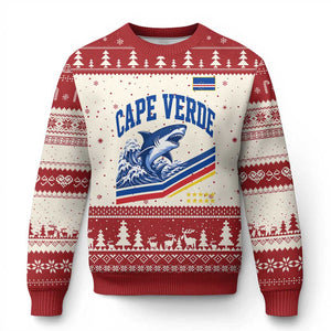 Cape Verde Blue Sharks Ocean Wave Graphic Ugly Christmas Sweater Cabo Verde Pride Sports Fans TS02 Beige Red Print Your Wear